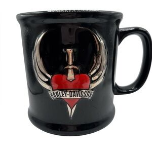 Harley Davidson Viking Raised 3D Heart & Dagger  Black Coffee Mug Cup